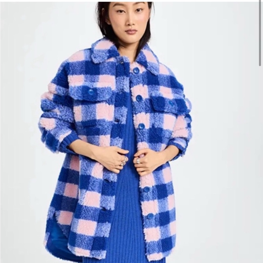 NWT Stand Studio Pink Blue Sherpa Sabi Coat- Revolve - Picture 1 of 8
